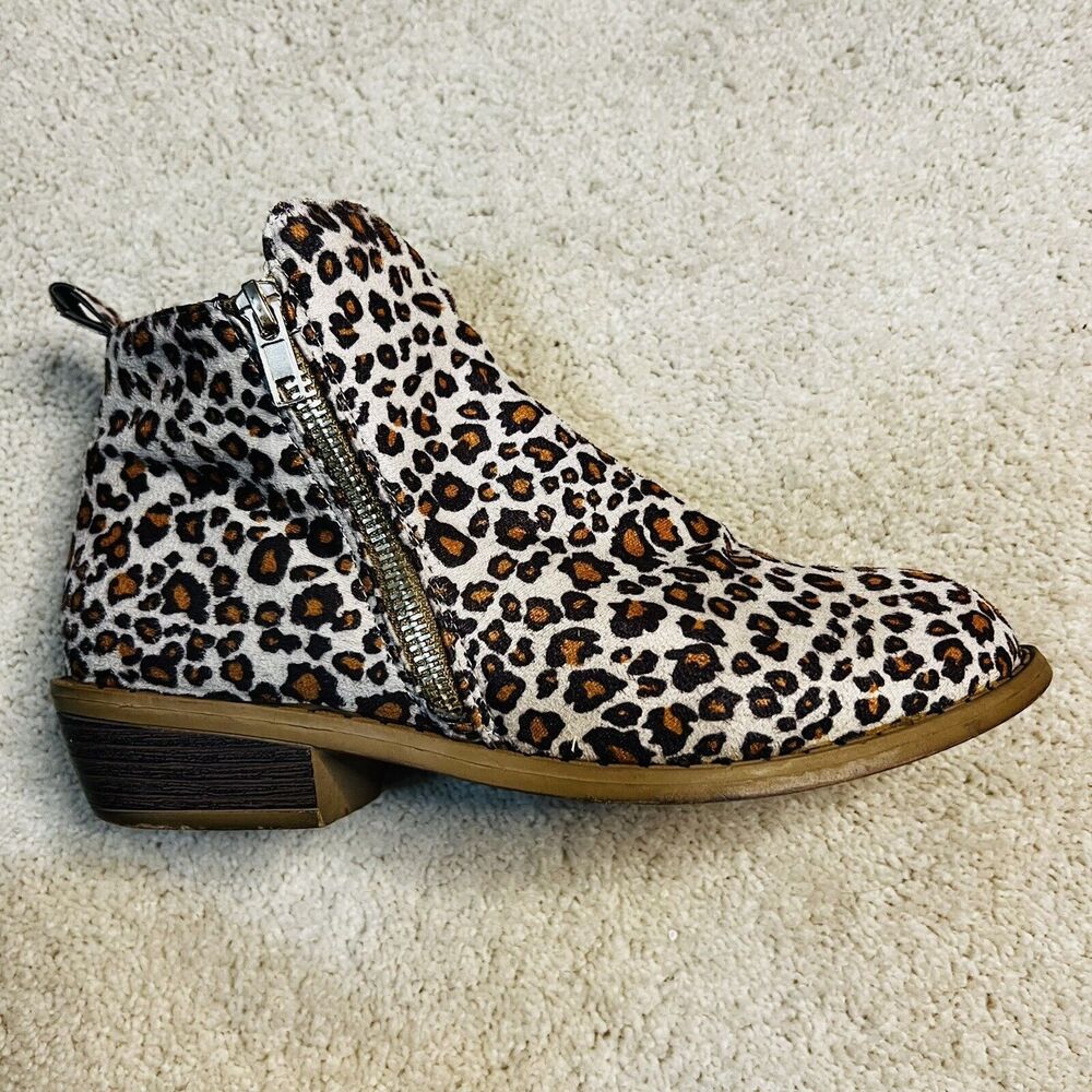 Women's Leopard Chunky Heels Ankle Boots Booties Round Toe Retro Party Shoe 7.5 - Picture 6 of 14